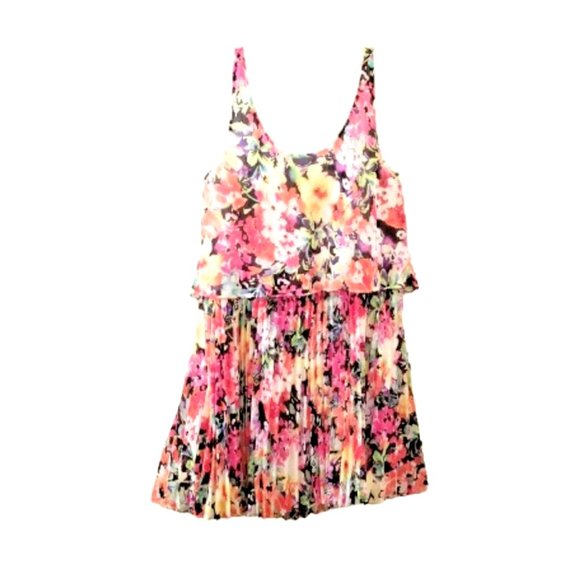 LAUREN RALPH LAUREN Colorful Floral Dress Sz 8 Petite Pleated Georgette Short - Picture 2 of 8